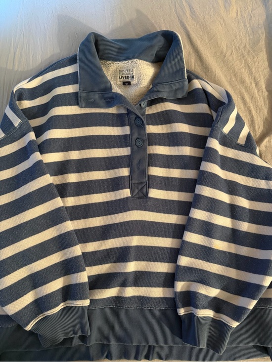 American Eagle Outfitters Tops - American Eagle Outfitters Blue and White Sherpa-Lined Button Shirt